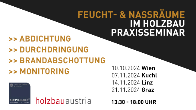 Halbtages-Praxisseminar Feucht- und Nassräume im Holzbau